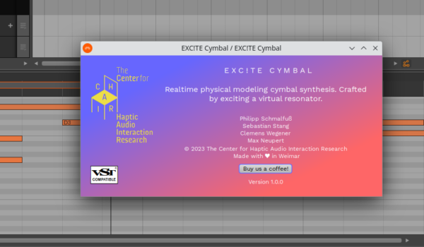 Screenshot of EXC!TE CYMBAL in Bitwig - Credits