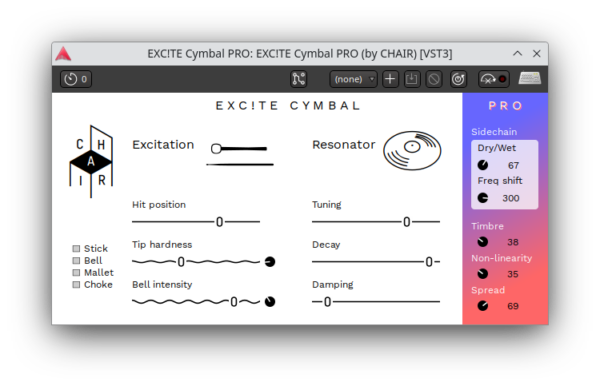 Screenshot of EXC!TE CYMBAL PRO in Ardour7