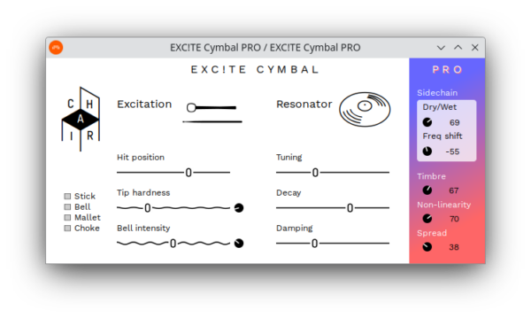 Screenshot of EXC!TE CYMBAL PRO in Bitwig