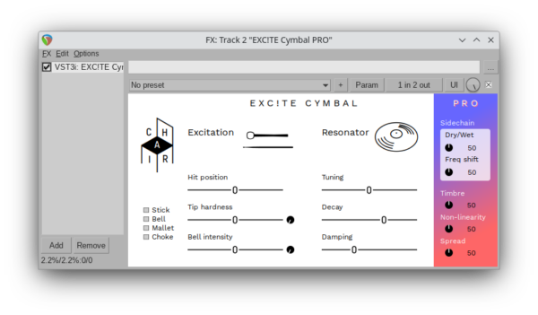 Screenshot of EXC!TE CYMBAL PRO in Reaper