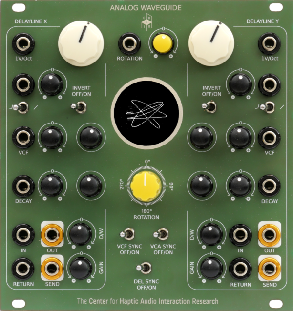 Analog Waveguide Eurorack module with prototype faceplate